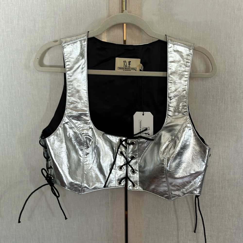 NWT Fashion Brand Company Silver Lace Up Corset Top
